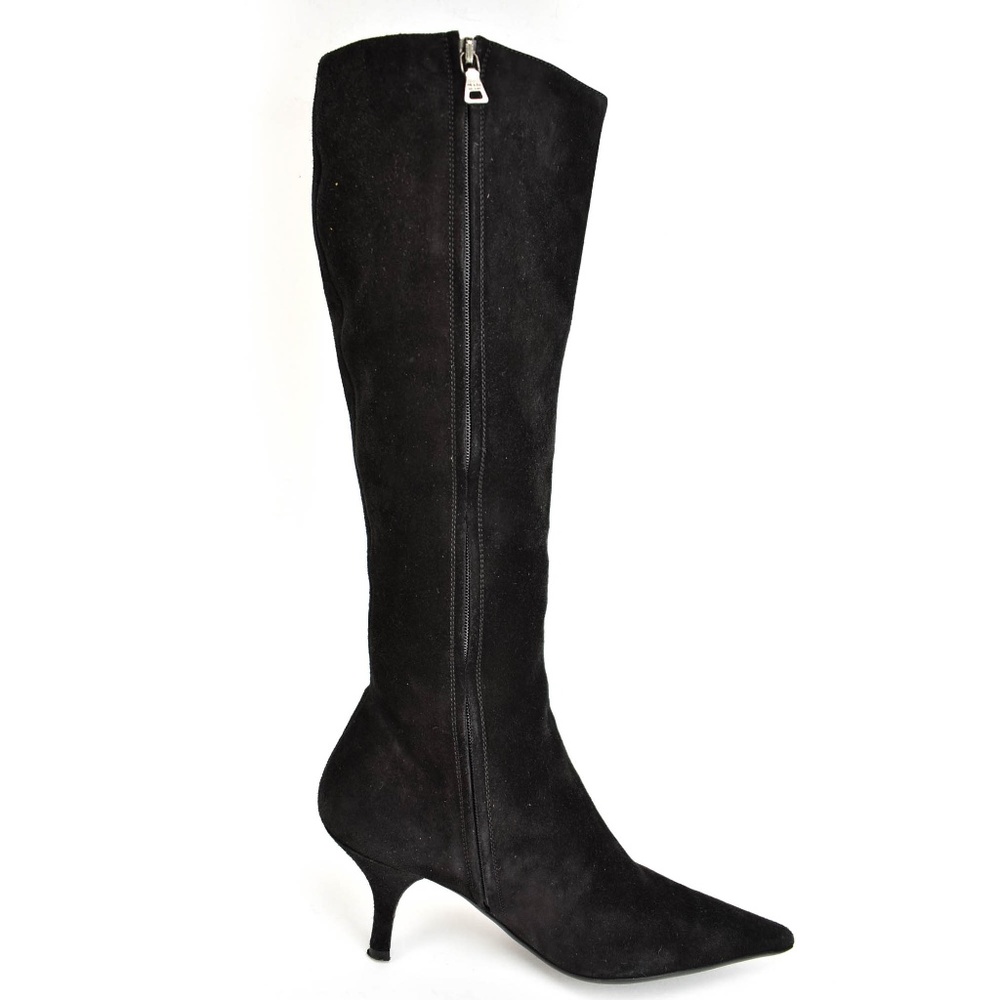 PRADA: Black, Leather & Logo, Tall Boots - Picture 5 of 8